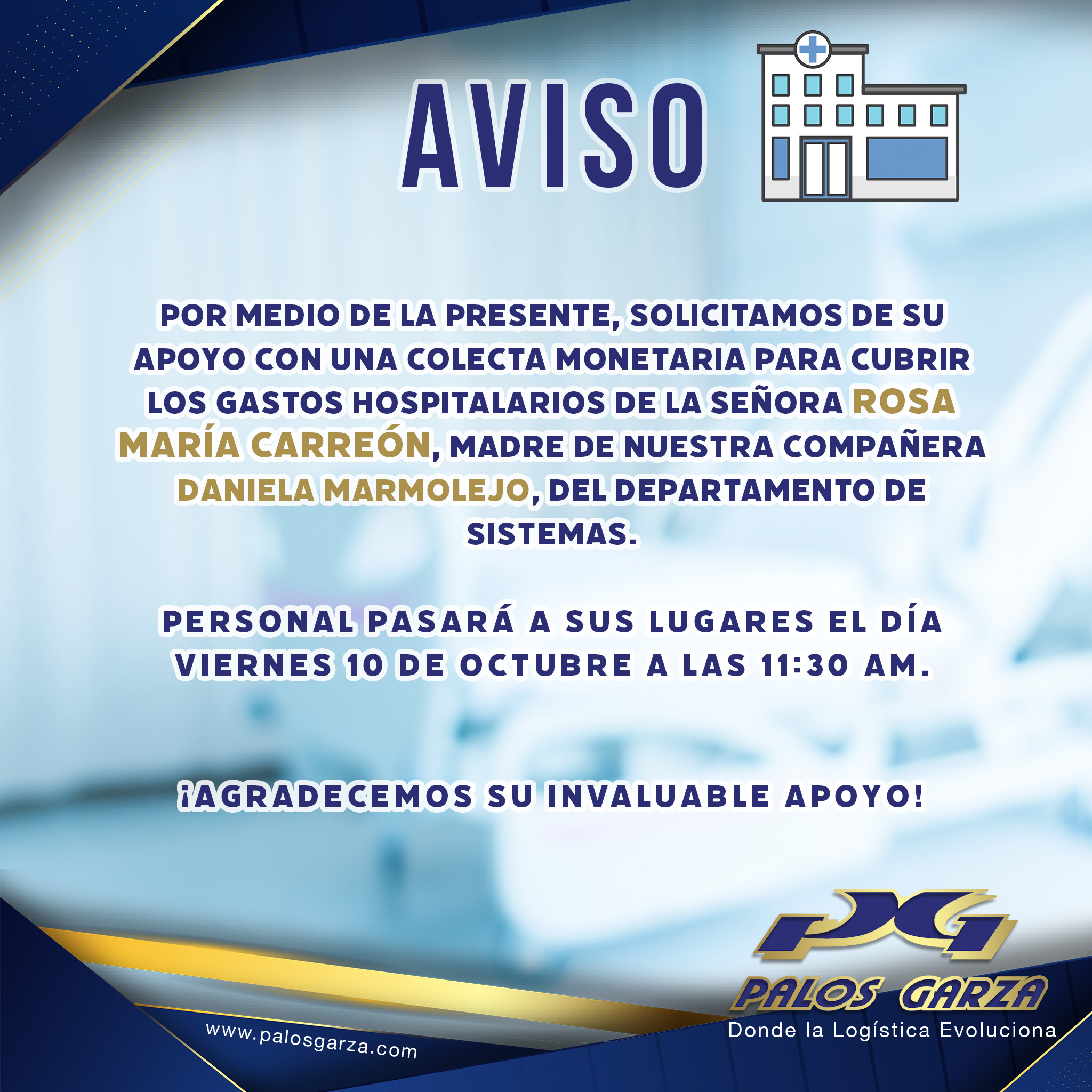 Colecta monetaria - Sra. Rosa Maria Carreón 